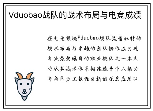 Vduobao战队的战术布局与电竞成绩