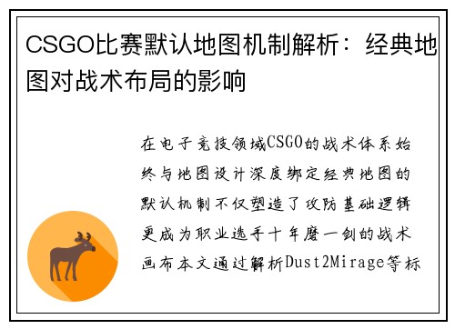 CSGO比赛默认地图机制解析：经典地图对战术布局的影响